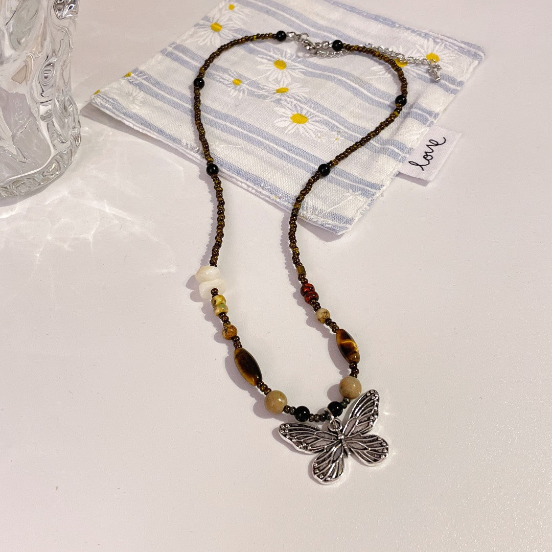 Wholesale Beaded Alloy Butterfly Necklace