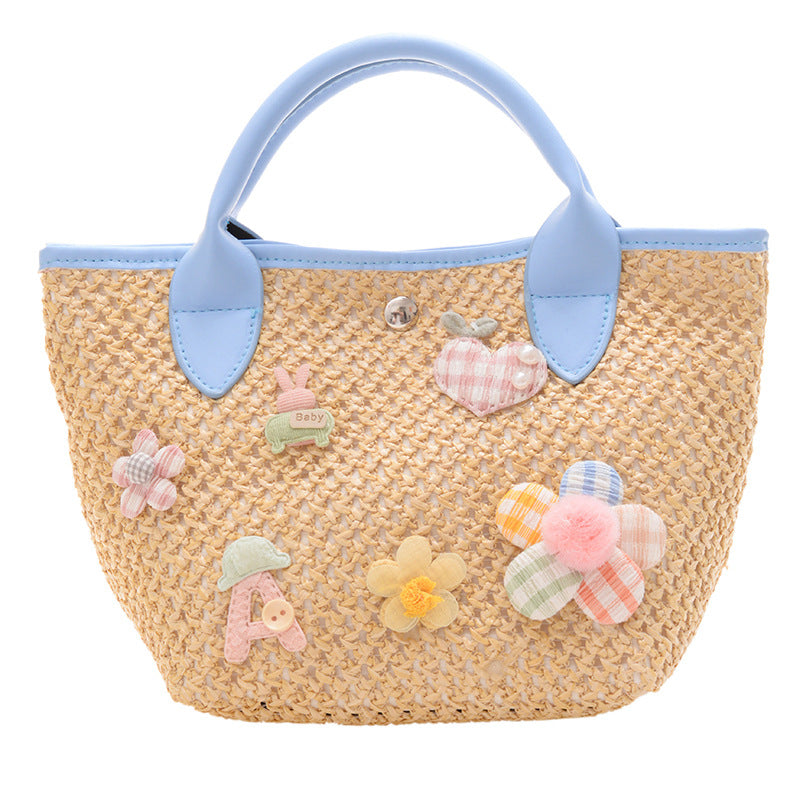 Venta al por mayor Bolsa de paja de asas de apliques de vacaciones