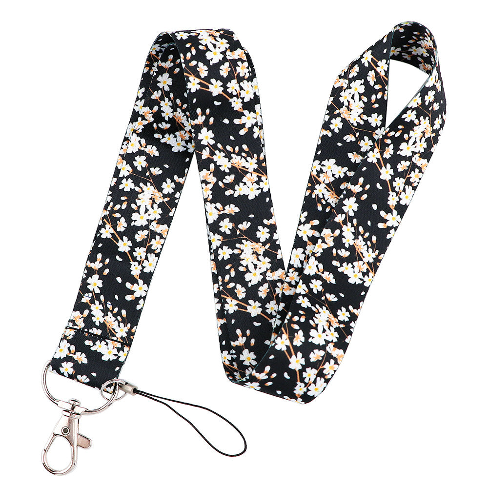 Wholesale 10pcs Polyester Pink Flower Mobile Phone Lanyard Keychain