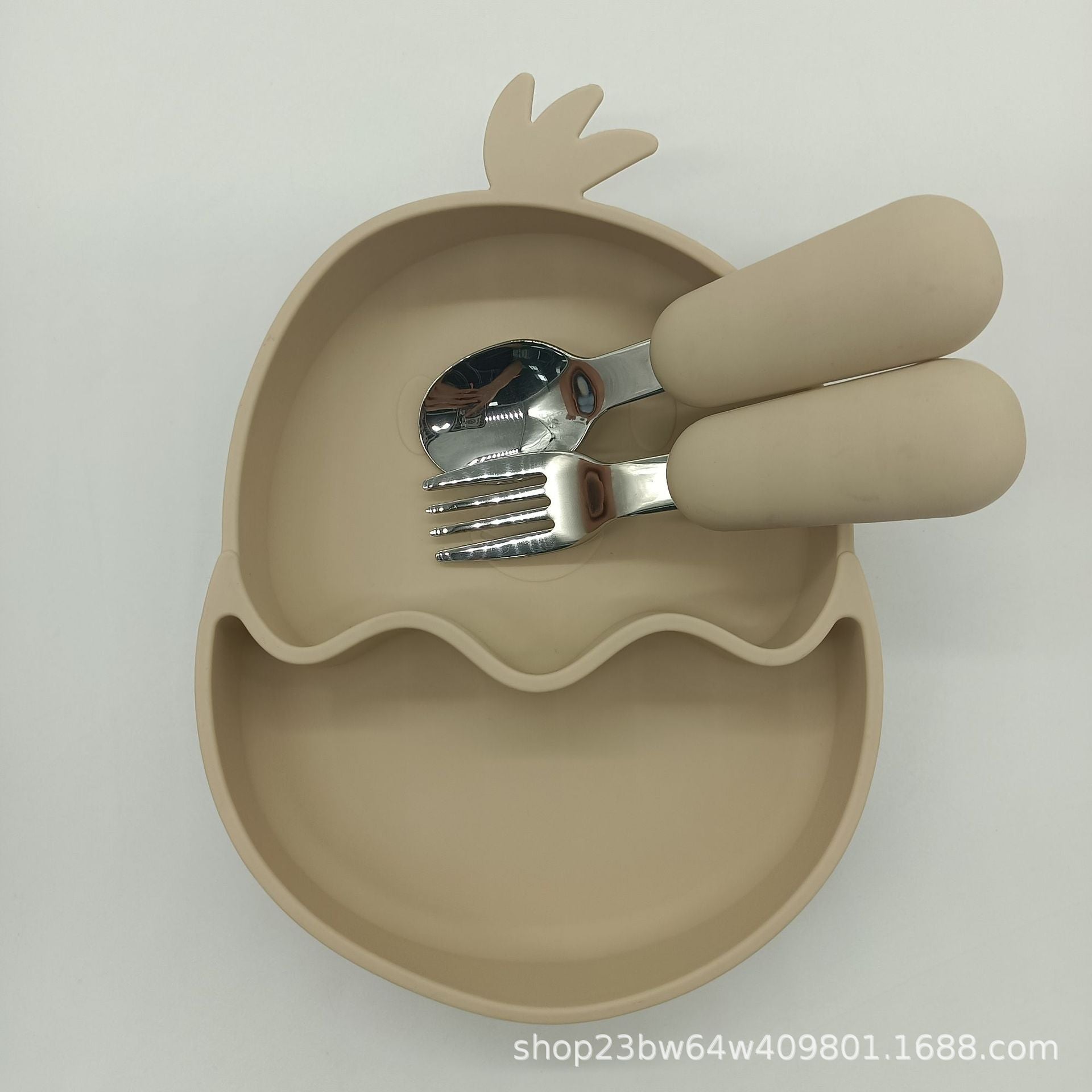 Wholesale Stainless Steel Spoon Fork Silicone Chicken Food Bowl Dinner Plate