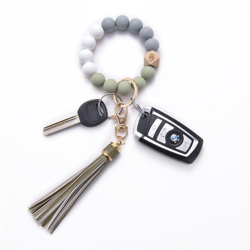 Wholesale Silicone Beaded Tassel Wrist Keychain