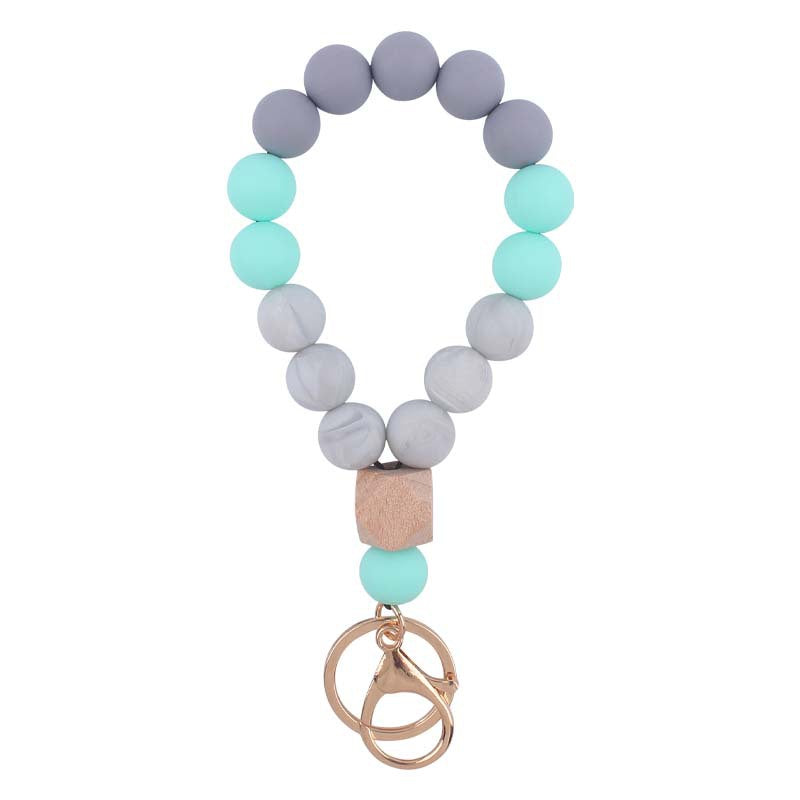 Wholesale Wooden Octagon Hand Silicone Beaded Wrist Keychain