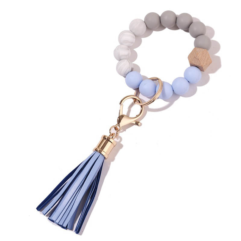 Wholesale Tassel Silicone Beaded Wrist Keychain