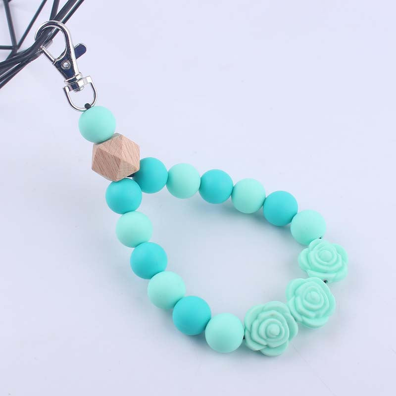 Wholesale Rose Silicone Beaded Wrist Keychain