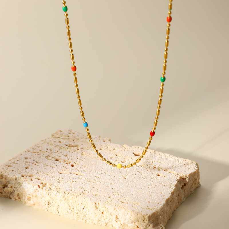 Wholesale Bohemia Colored Rice Beads Stainless Steel Necklace
