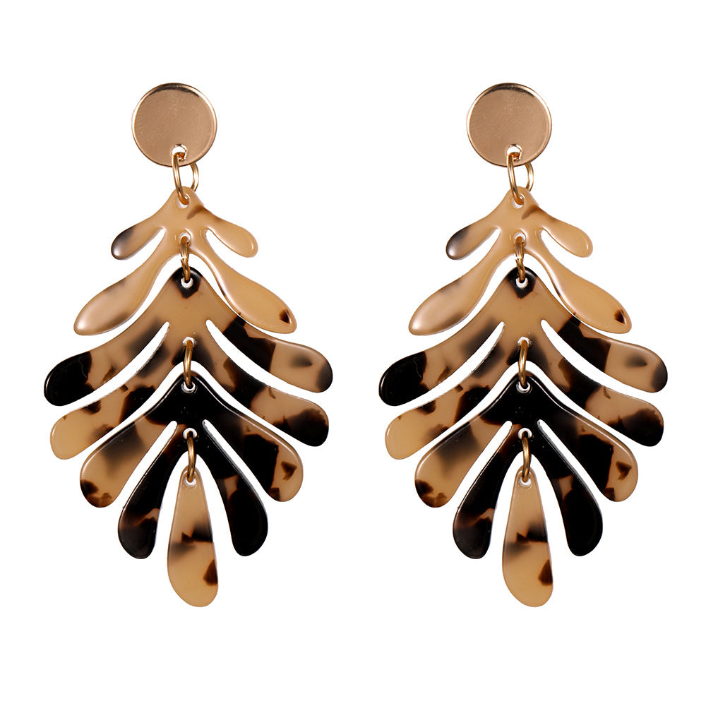 Conjunto de joyería acrílica de forma C mayorista estampado de leopardo 4 piezas pulsera