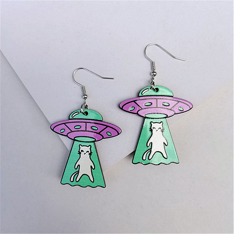 Wholesale Space Cat Alien Acrylic Earrings