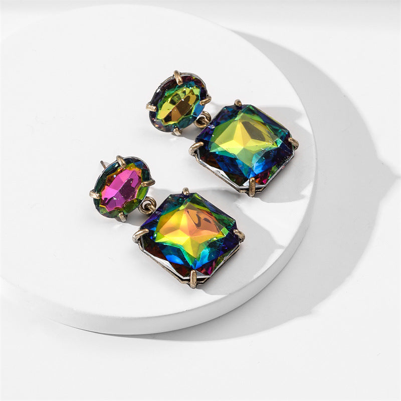 Wholesale Jewelry Inlaid Colored Rhinestone Alloy Earrings