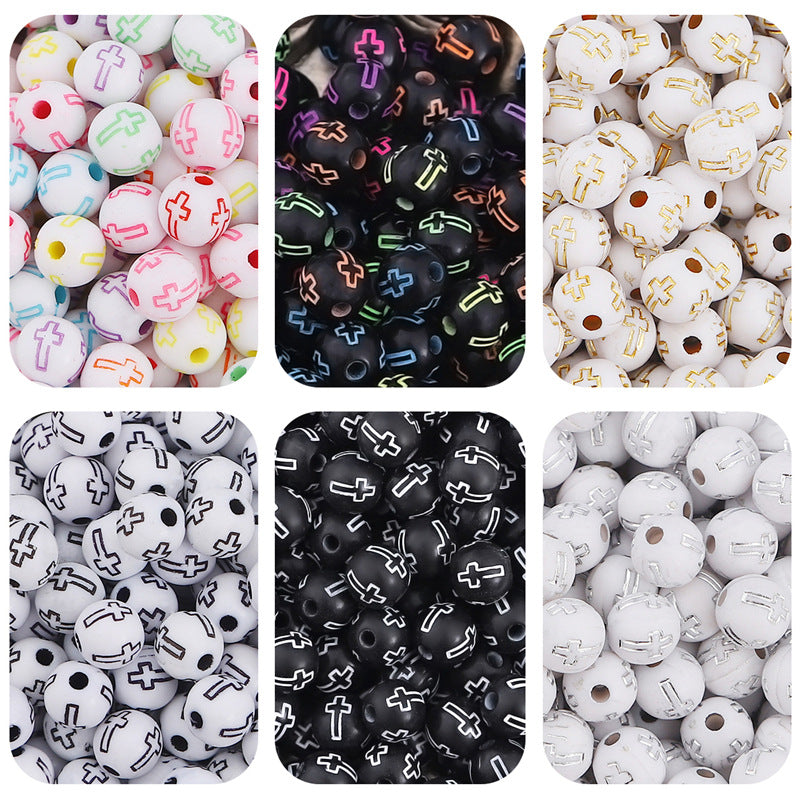 Wholesale 8MM 100PCS/Pack Acrylic Cross Round Beads