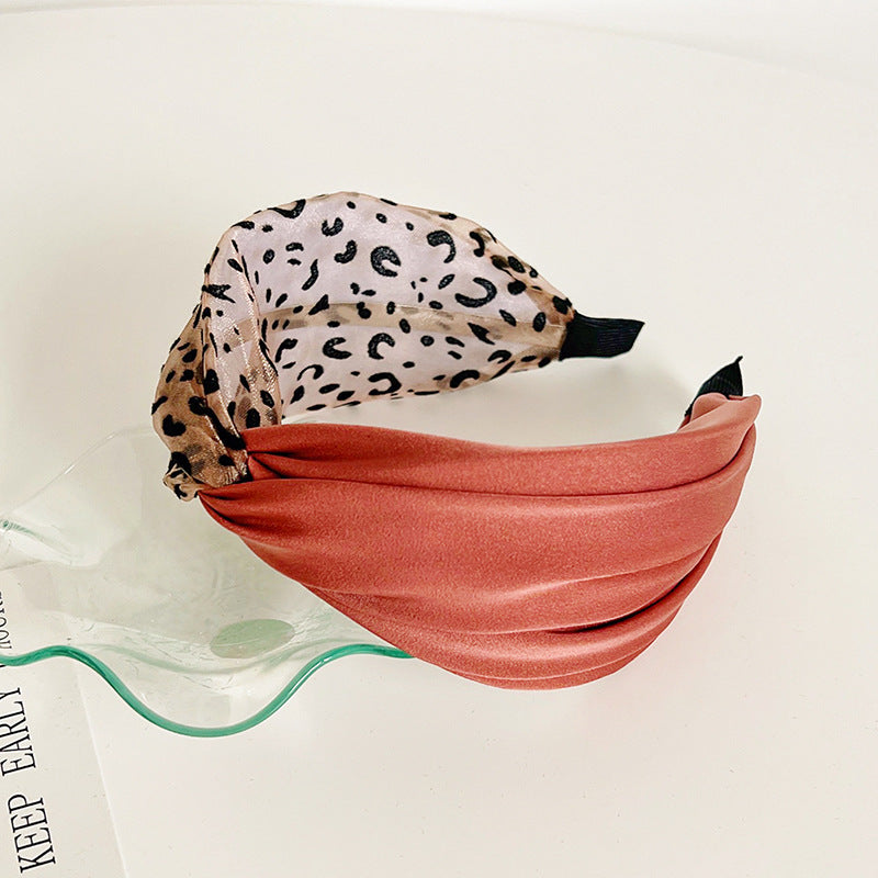 Wholesale Vintage Stitching Wide Brim Leopard Mesh Cross Headband