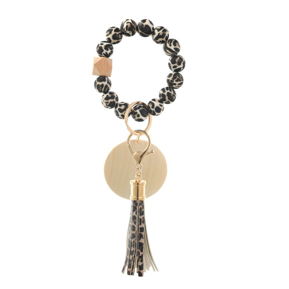 Wholesale Leopard Print Silicone Beaded Wrist Keychain