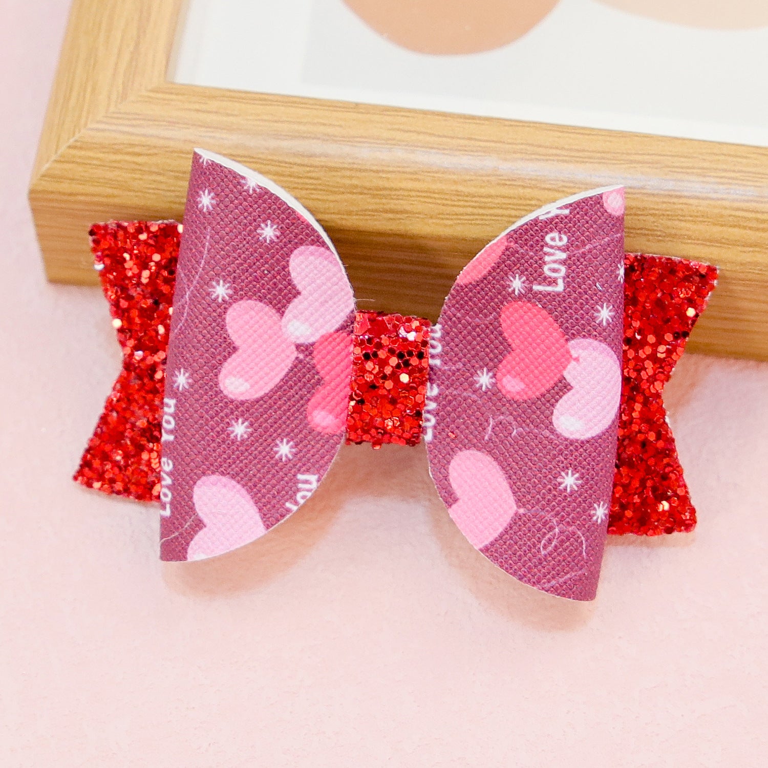 Wholesale Valentine's Day Love Letter Printing Pattern Bow Knots Fabric Hair Clip