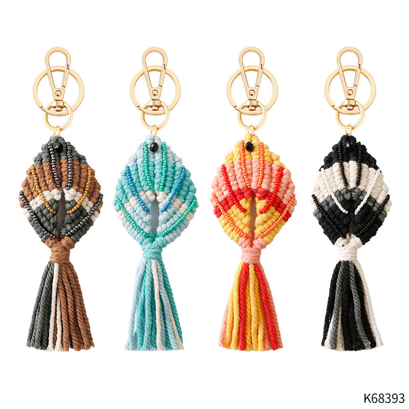 Llavero de algodón de algodón de algodón tejido a mano bohemio