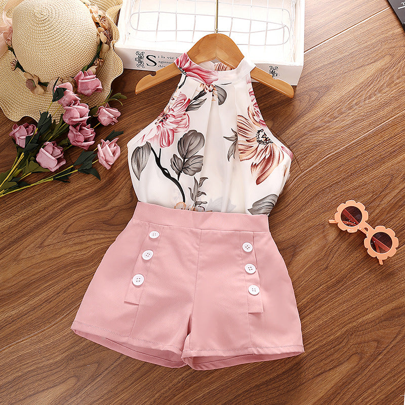 Wholesale Polyester Children's Clothing Printed Sleeveless Tops