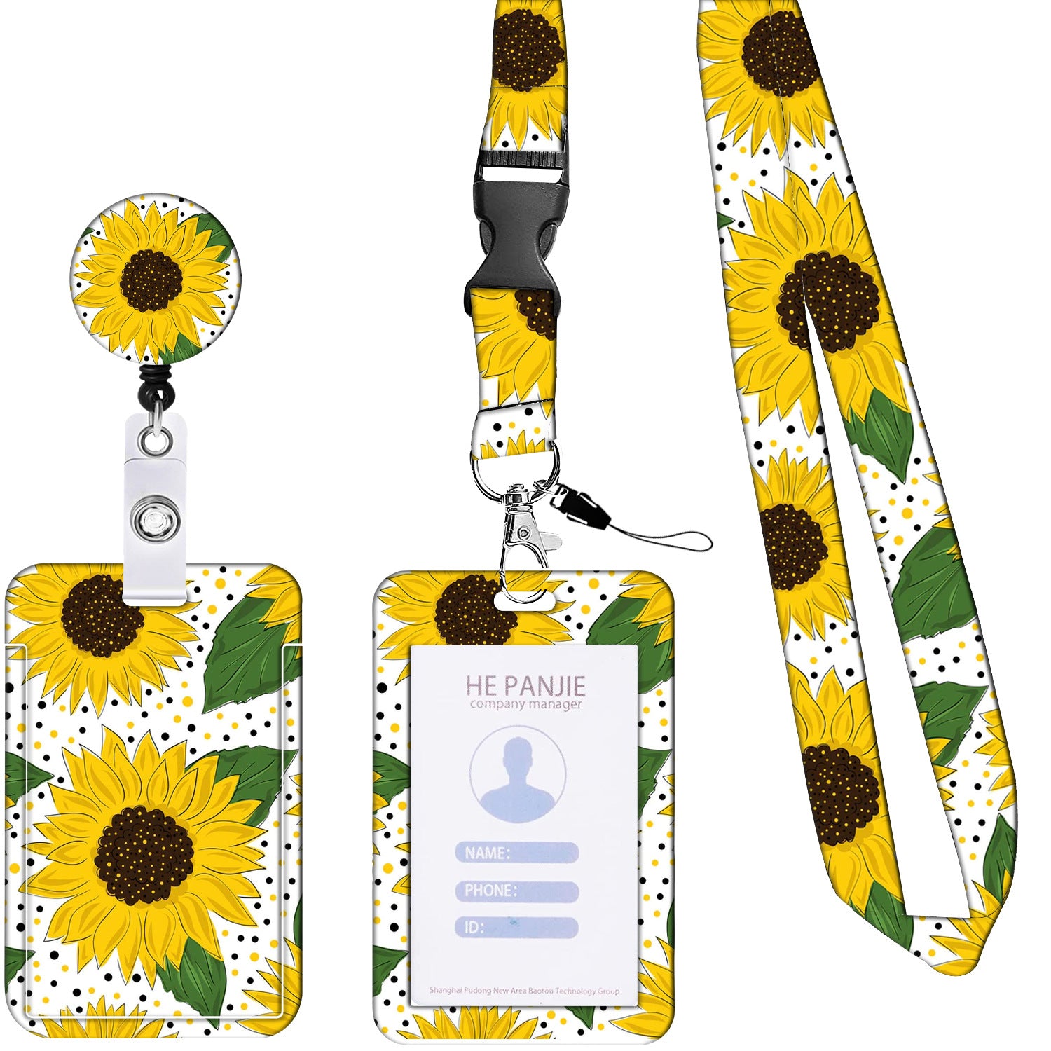 Wholesale Polyester Summer Sunflower Easy-to-pull Card Holder Key Chain