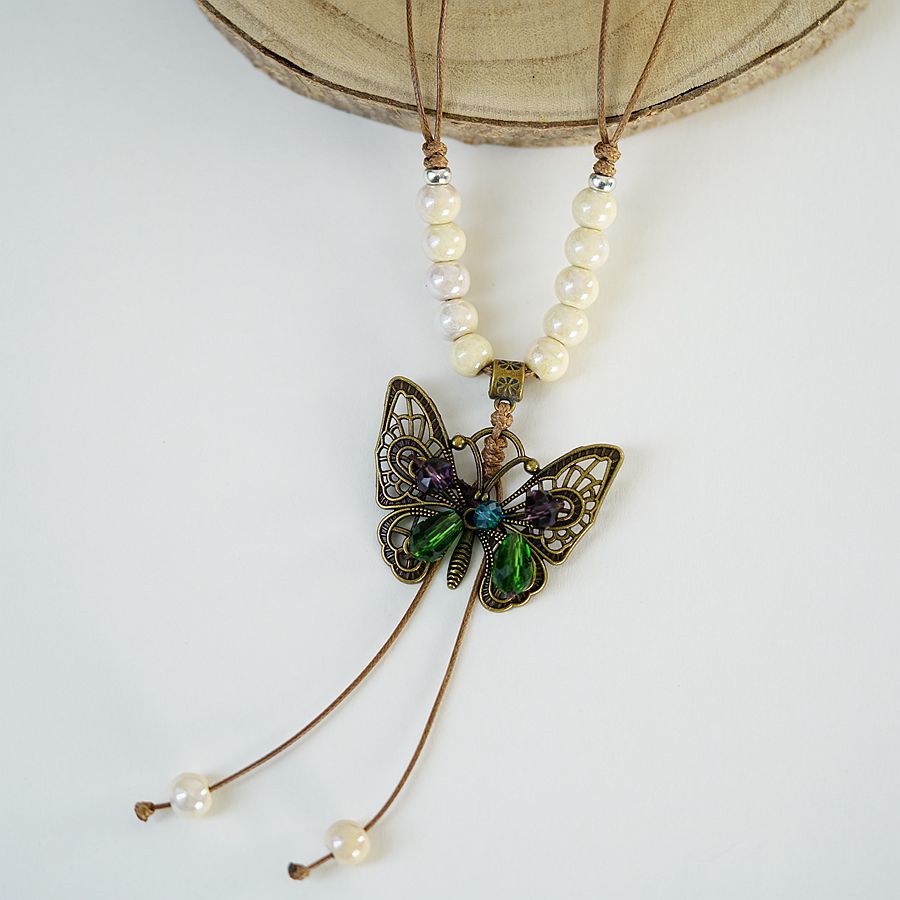 Wholesale Butterfly Long Ceramic Beads Necklace