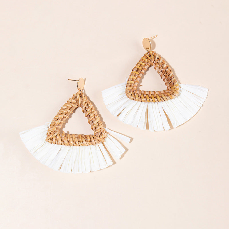 Wholesale Vacation Rattan Straw Tassels Earrings