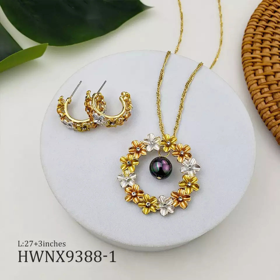 Conjunto de joyas de pendientes de cobre y perlas con corona tricolor hawaiana al por mayor