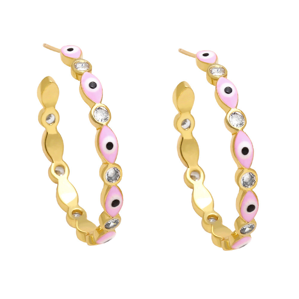 Comercio al por mayor colorido goteo de aceite ojo del diablo pendientes de cobre