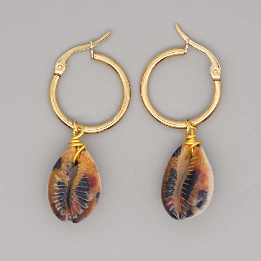 Wholesale Jewelry Bohemian Leopard Print Shell Earrings