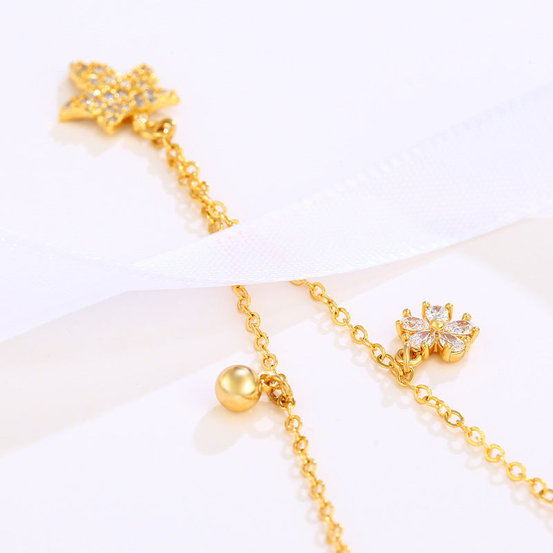 Wholesale Gold-plated Zirconium Maple Leaf Alloy Clavicle Chain