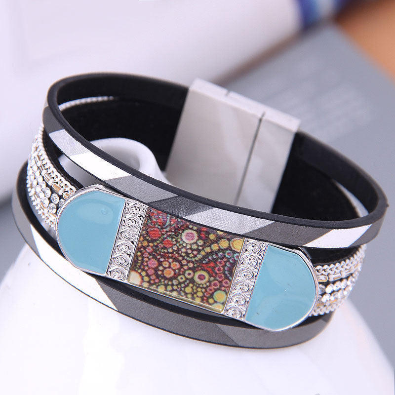Wholesale Diamond Leather Magnetic Buckle Alloy Bracelet
