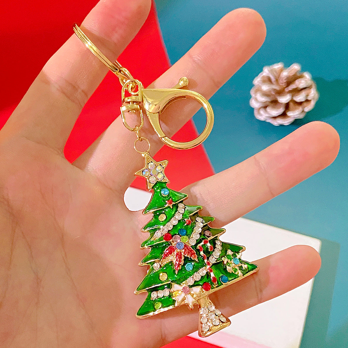 Wholesale Diamond Drip Oil Christmas Tree Zinc Alloy Keychain