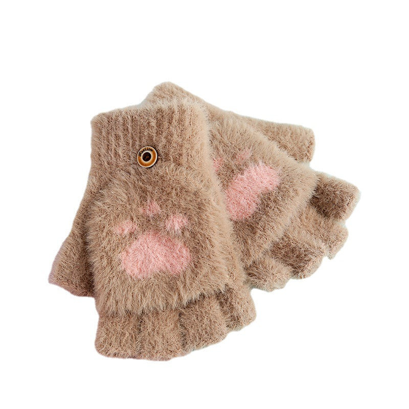 Wholesale Winter New Half Finger Flip Bear Paw Gloves