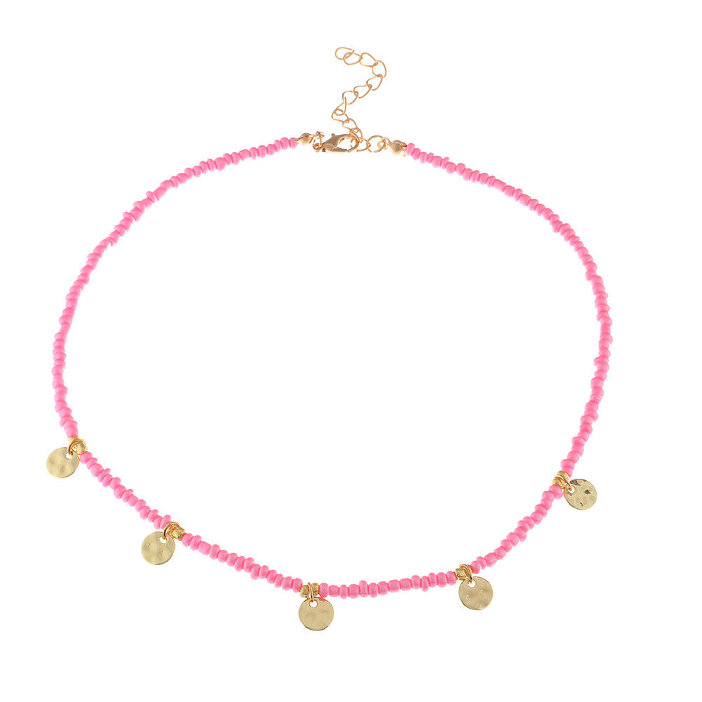 Wholesale Pentagram Moon Rice Beads Alloy Necklace