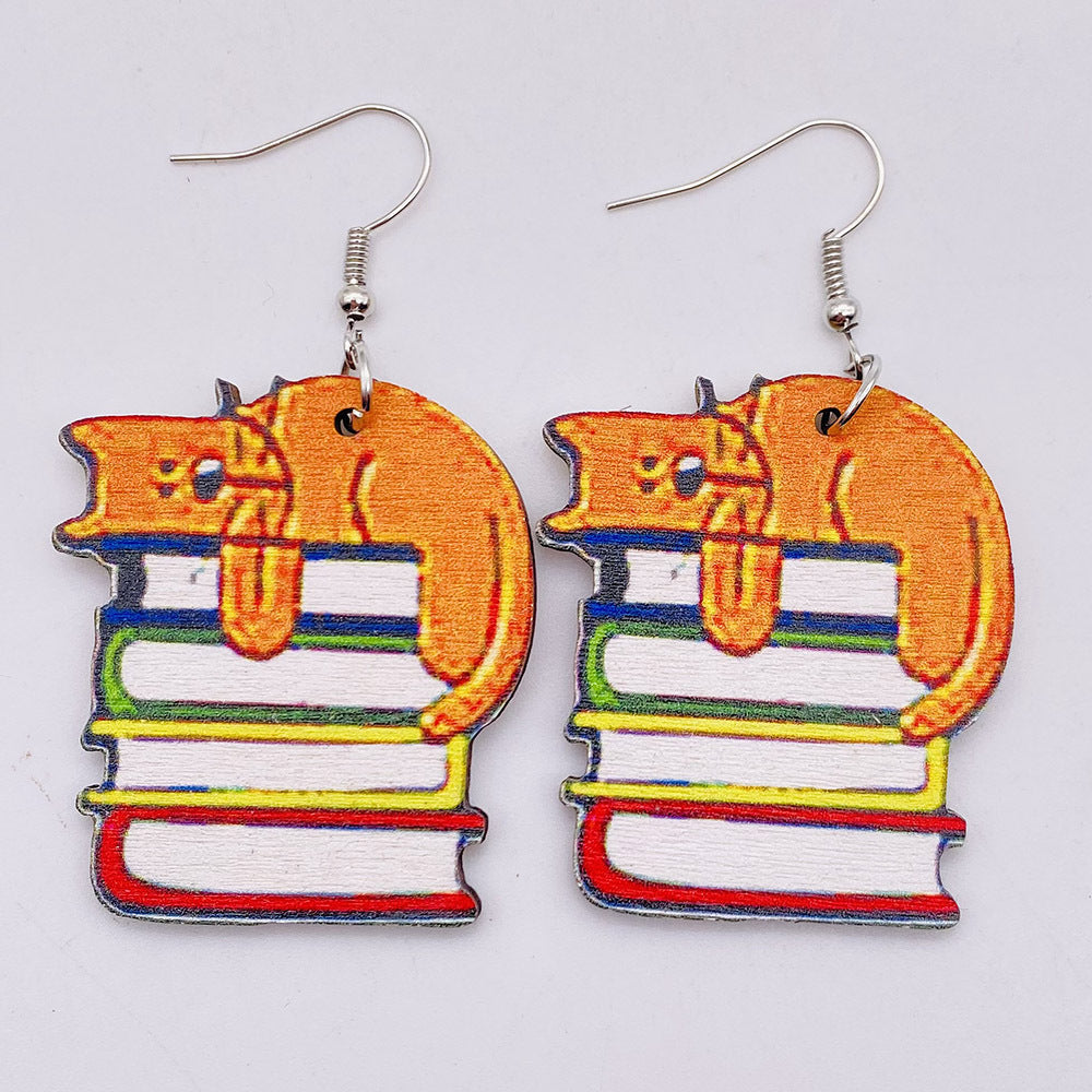 Venta al por mayor pendientes de madera de la ardilla del libro del lápiz del día del maestro