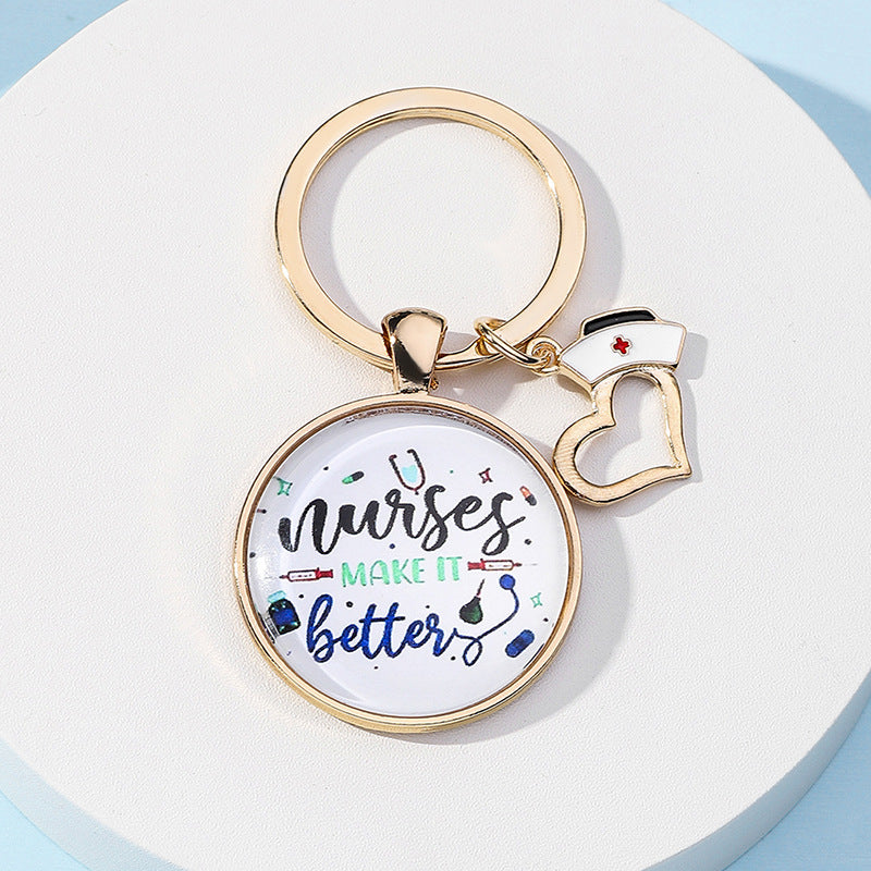 Llavero al por mayor de la impresión en color de cristal del tiempo del regalo del día de las enfermeras