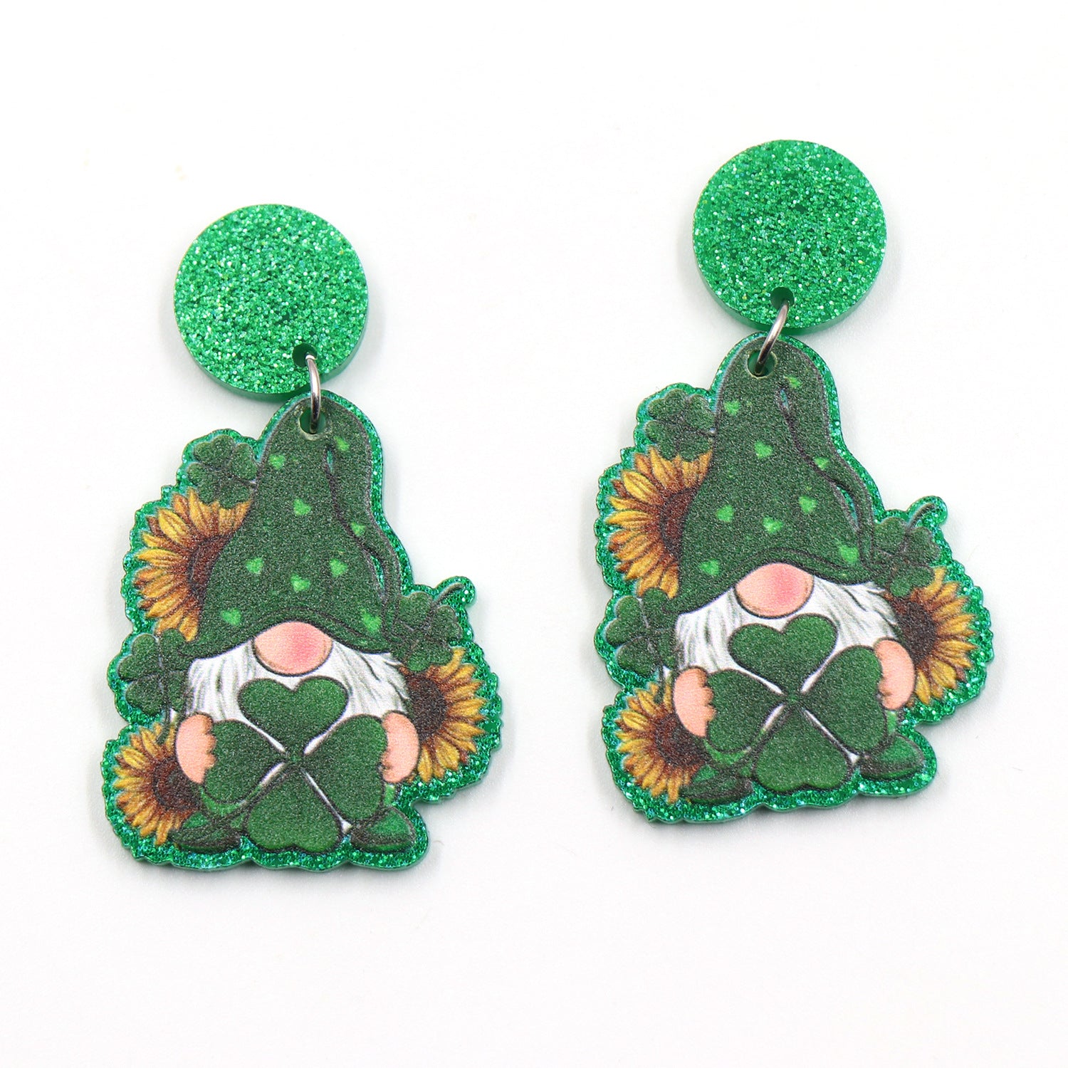 Wholesale Jewelry St. Parker's Day Sunflower Green Clover Acrylic Earrings