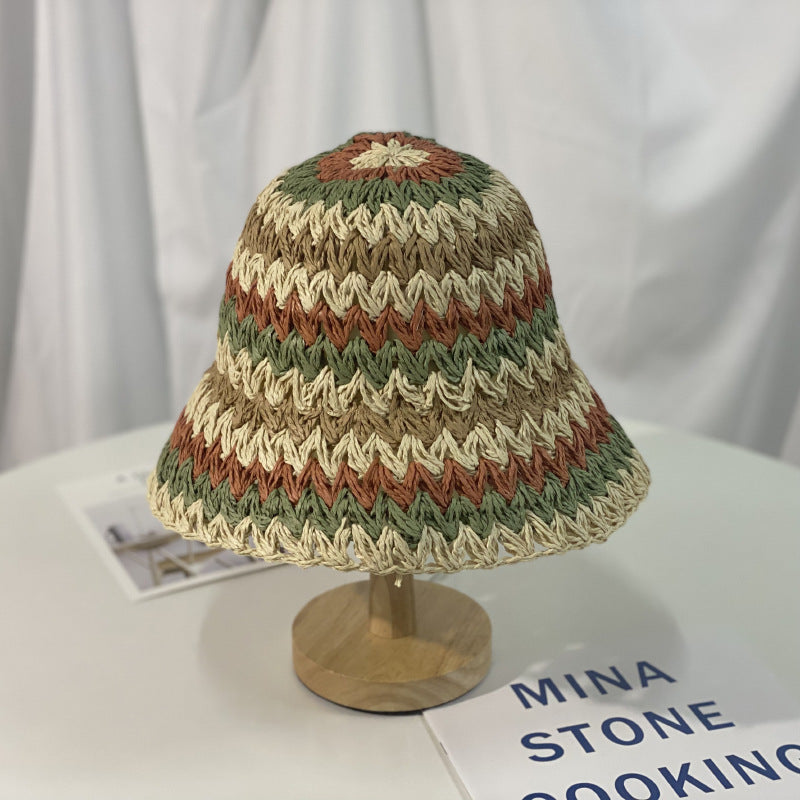 Sombrero de cubo a rayas de paja colorida al por mayor