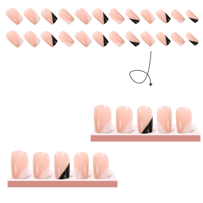 Parches de mejora de uñas francés en blanco y negro de plástico en blanco y negro