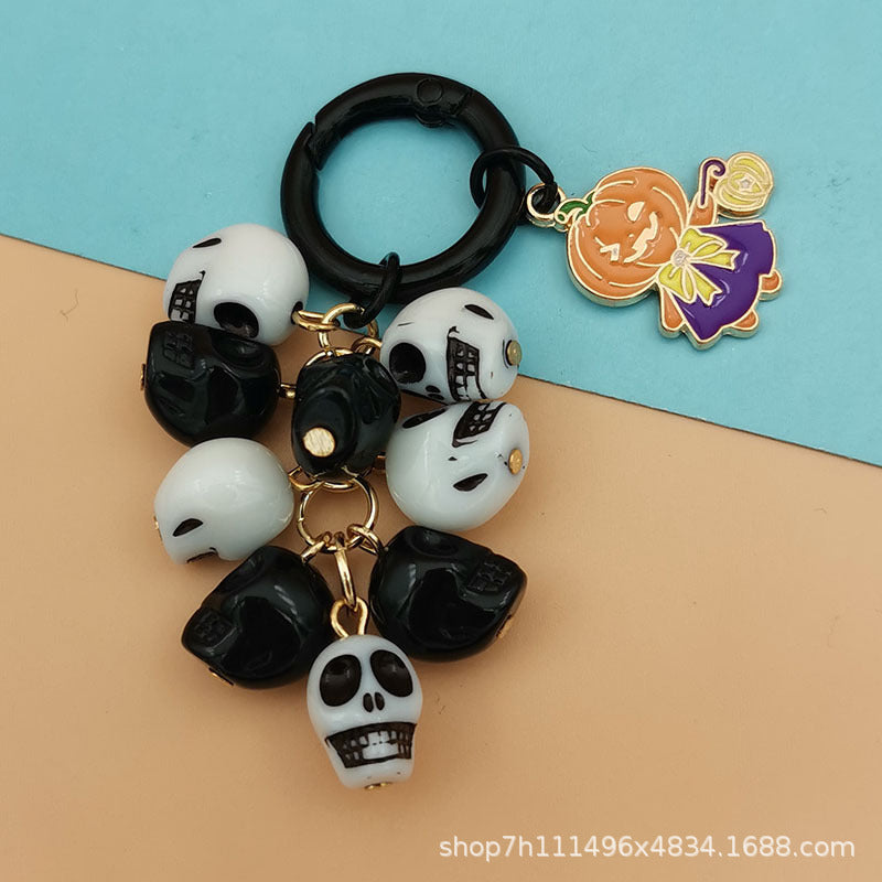 Wholesale Ghost Head Pumpkin Mummy Ghost Cat Skull Halloween Grape Bunch Alloy Keychain