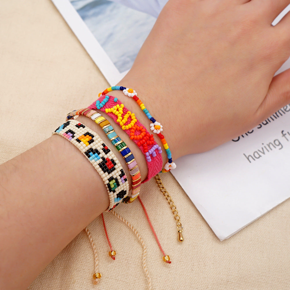 Wholesale Bohemian Rainbow Daisy Glass Bracelet