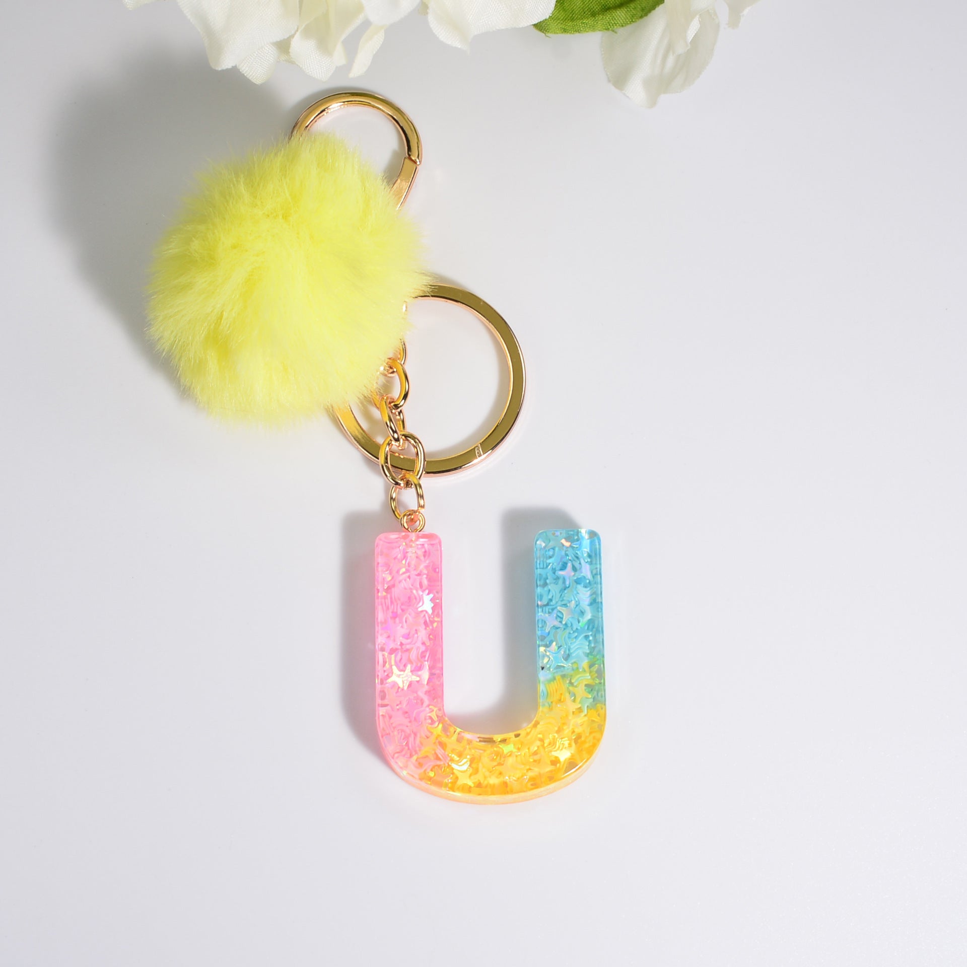 Wholesale English Alphabet Hair Ball Resin Keychain