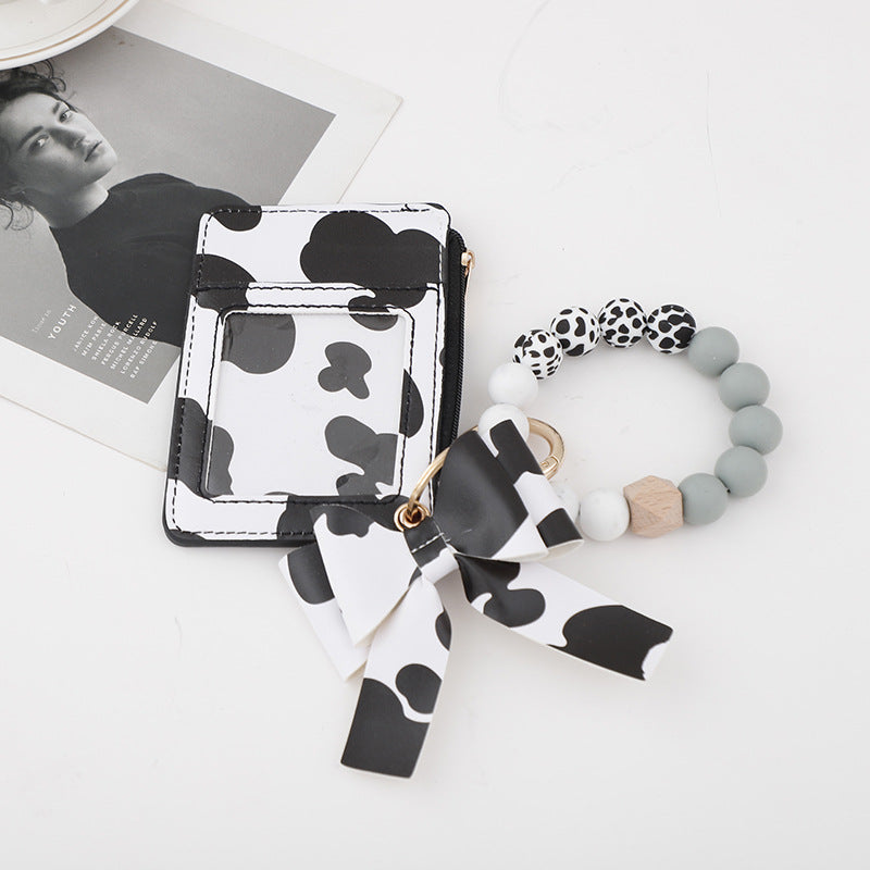 Wholesale 10PCS Silicone Bead Bracelet Card Bag Tassel Wallet PU Keychains