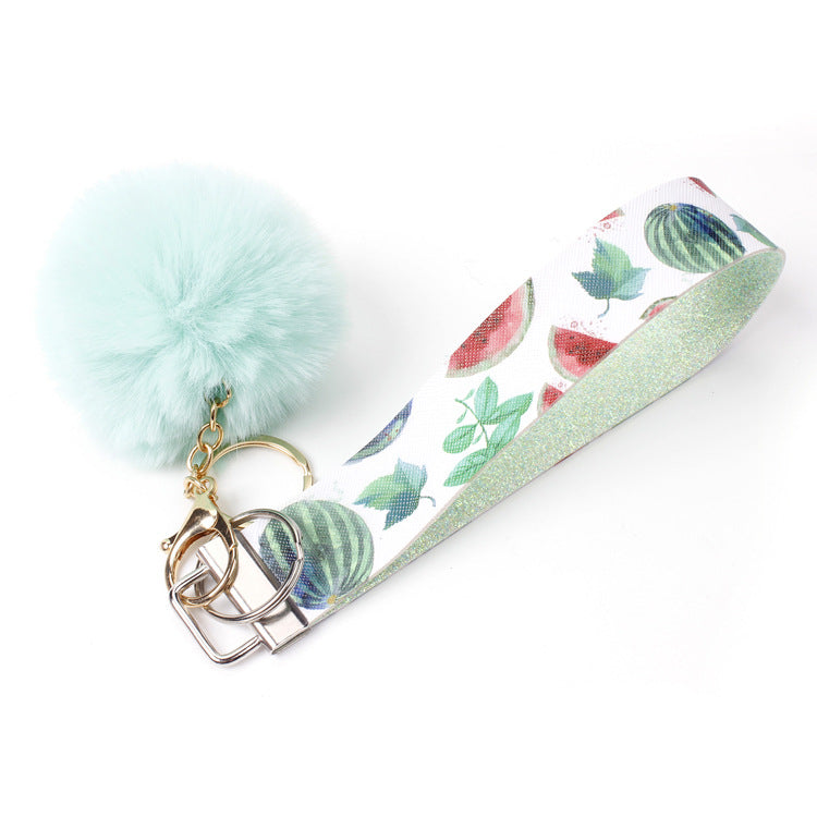 Wholesale 10pcs PU Leather Fur Ball Keychain