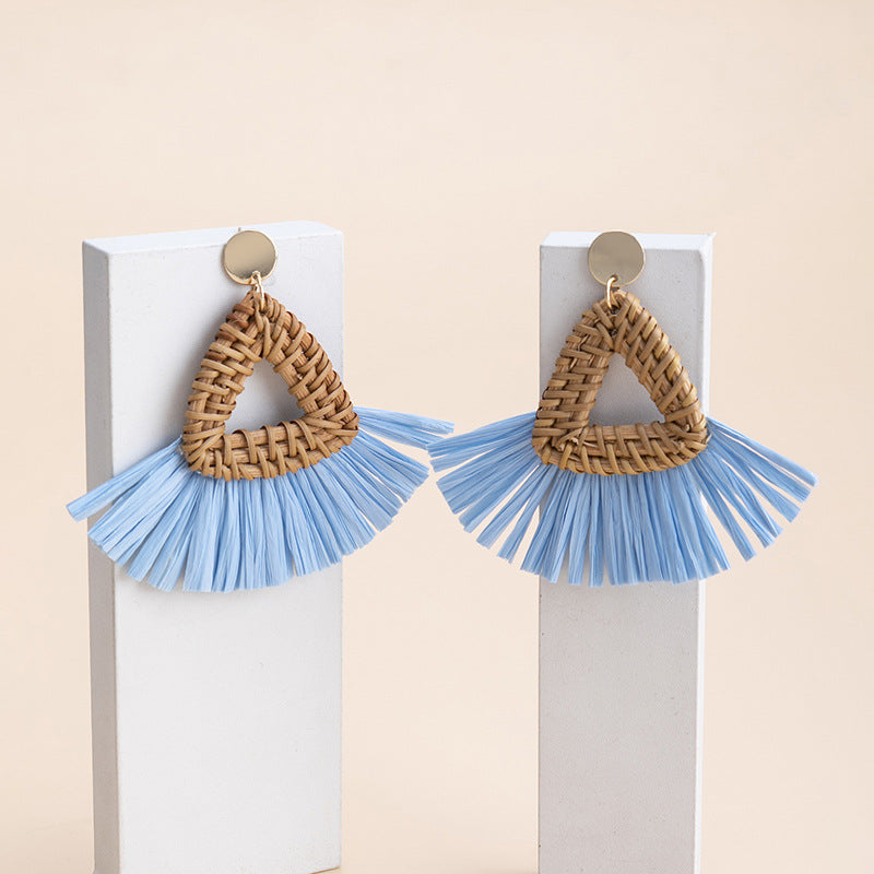 Wholesale Vacation Rattan Straw Tassels Earrings
