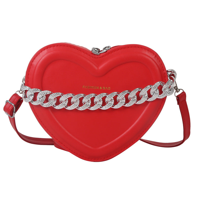 Bolsa de cadena de mensajería de hombro individual en forma de corazón de PU