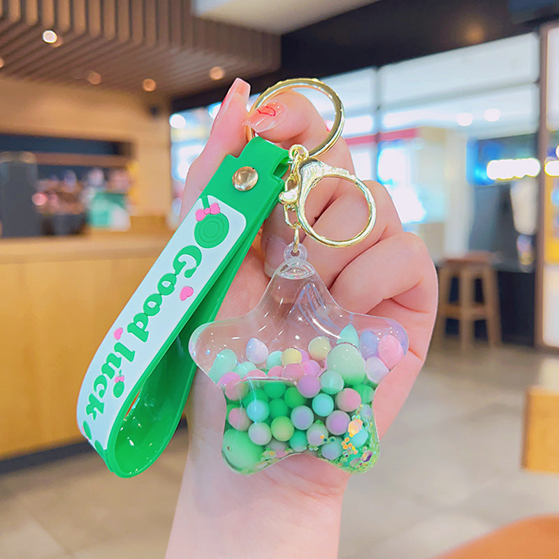 Wholesale Acrylic Green Liquid Into The Oil Quicksand Bottle Series Key Chain