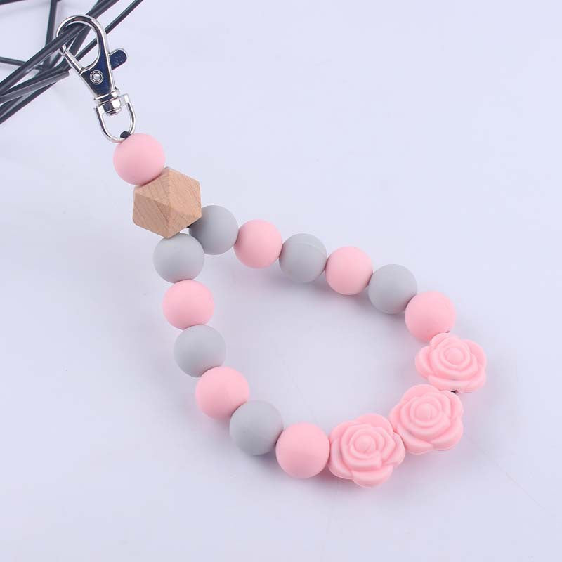Wholesale Rose Silicone Beaded Wrist Keychain