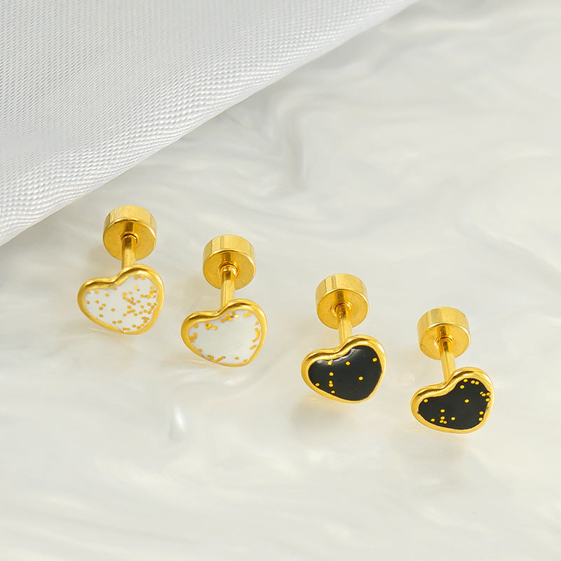 Wholesale Colored Glitter Plug Heart-shaped Stainless Steel Earrings