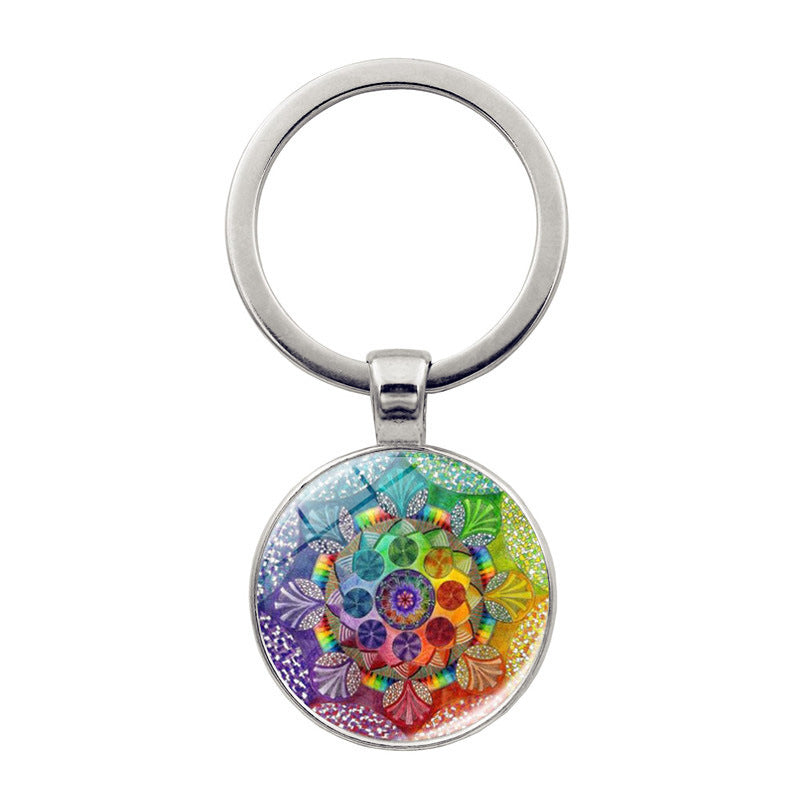 Llavero creativo al por mayor de la flor de la mandala de la flor de la vida del tiempo de la aleación del cinc