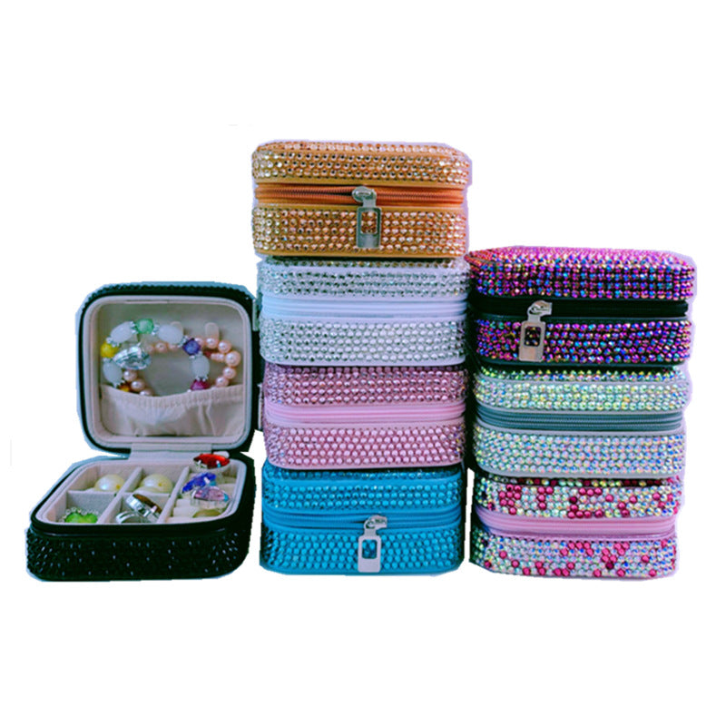 Wholesale PU Inlaid Diamond Macaron Color Jewelry Storage Box