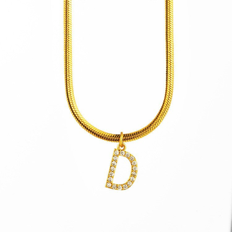 Wholesale Titanium Steel 26 Letters Flat Snake Bone 18K Gold Necklace