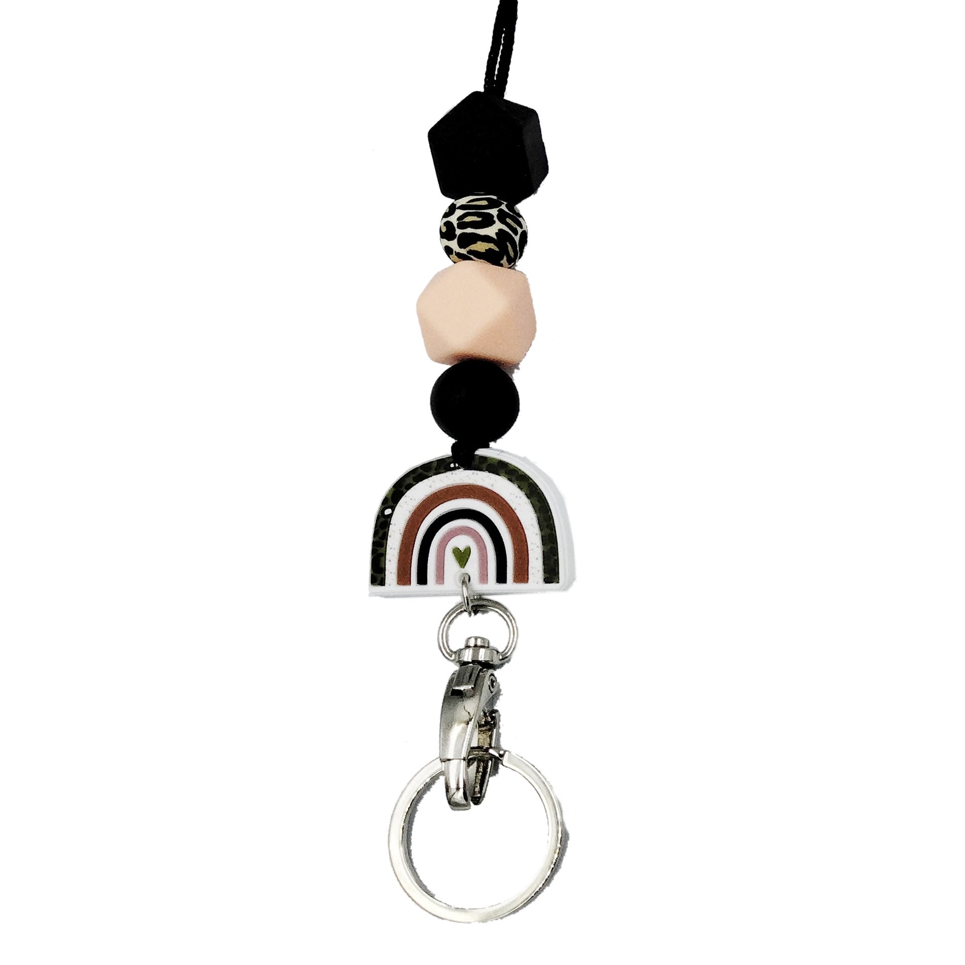 Venta al por mayor Llavero de cordón de arco iris con cuentas de silicona