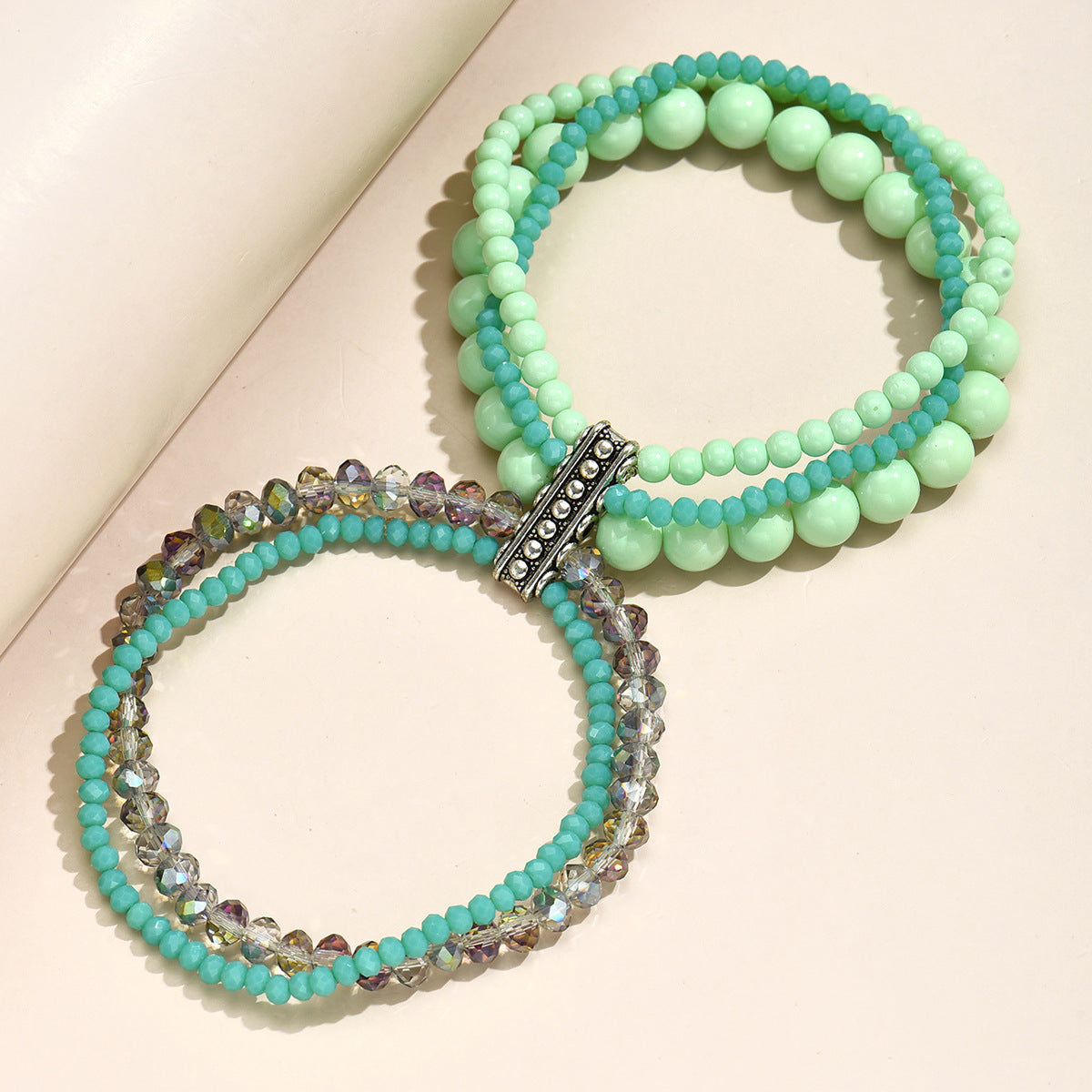 Wholesale Multilayer Color Plated Glass Beads Bracele Set of 5