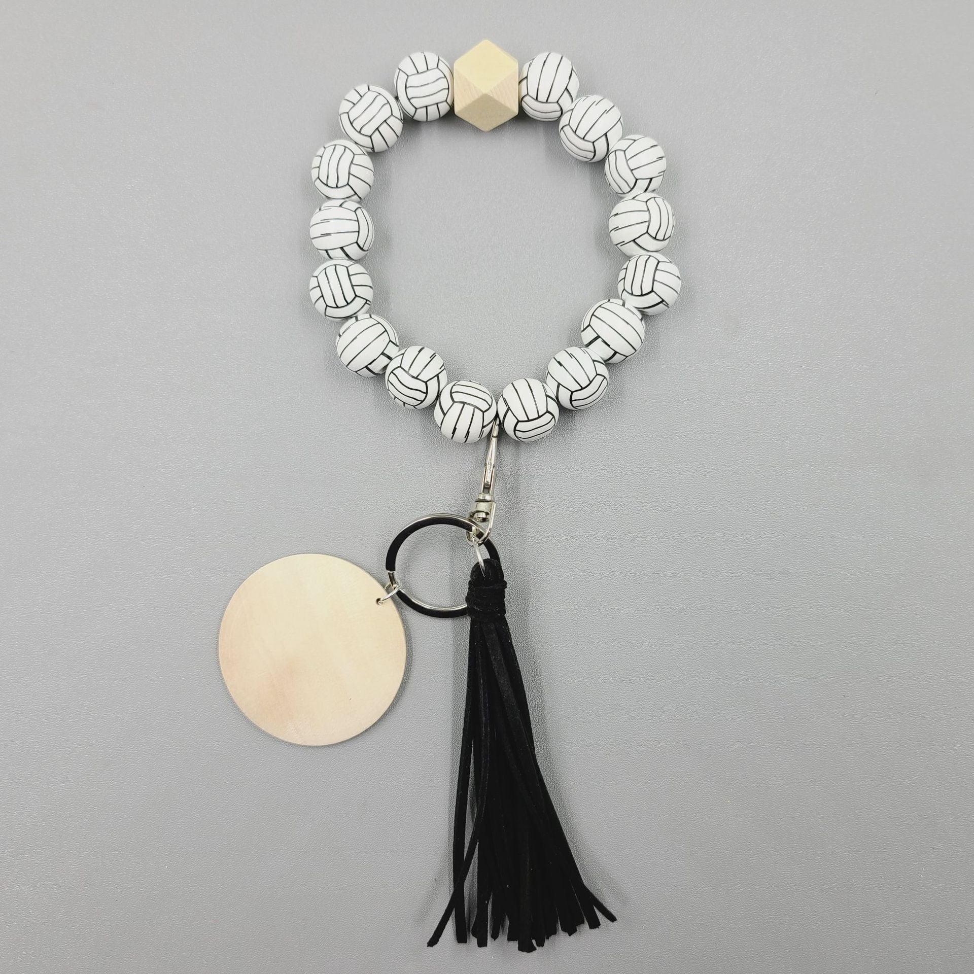 Letrero de madera en blanco al por mayor llavero de muñeca con cuentas de silicona